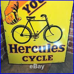 Vintage Enamel Sign Rare Hercules Cycle Original Enamel Sign #3624