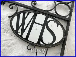 Vintage Enamel Sign Rare WH Smith Double Sided Station Platform Sign & Bracket