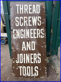 Vintage Enamel Sign Thread Screws Engineers & Joiners Tool Hardware Store Enamel
