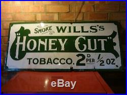 Vintage Enamel Sign Will's Honey Cut Tobacco Rare ^