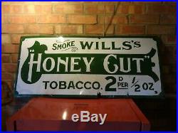 Vintage Enamel Sign Will's Honey Cut Tobacco Rare ^