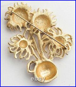 Vintage Enamel Sunflower YSL for Avon signed VAN GOGH 1982 Flower Brooch / Pin