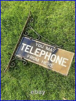 Vintage Enamel Telephone Sign with Bracket Lovely Original Condition