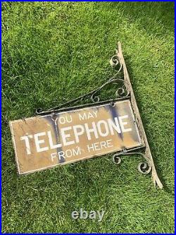 Vintage Enamel Telephone Sign with Bracket Lovely Original Condition