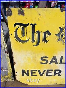 Vintage Enamel The Sun Sales Never Stop Newspaper Sign