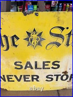 Vintage Enamel The Sun Sales Never Stop Newspaper Sign