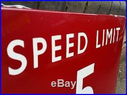 Vintage Enamel Train Sign Railway Danger Speed Limit 5 MPH