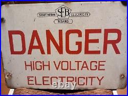 Vintage Enamel Warning Sign Danger High Voltage Southern Electricity Board Seb