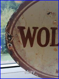 Vintage Enamel Wolf's Head Oil New York Sign