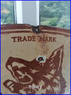 Vintage Enamel Wolf's Head Oil New York Sign