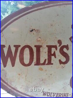 Vintage Enamel Wolf's Head Oil New York Sign