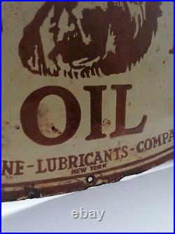 Vintage Enamel Wolf's Head Oil New York Sign