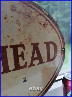 Vintage Enamel Wolf's Head Oil New York Sign