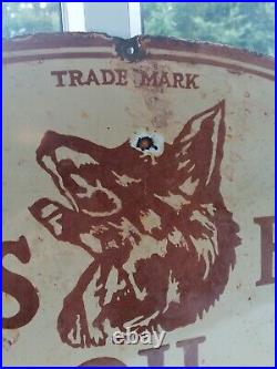 Vintage Enamel Wolf's Head Oil New York Sign