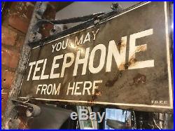 Vintage Enamel You May Telephone From Here Sign With Original Alloy Bracket