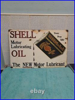 Vintage Enamel motor oil garage sign Shell Oil Can Sign 50cm X 33 Cm