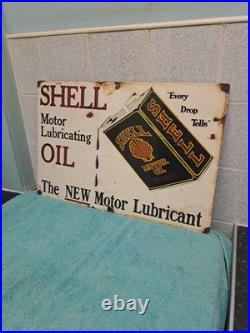 Vintage Enamel motor oil garage sign Shell Oil Can Sign 50cm X 33 Cm