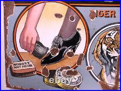 Vintage Enamel porcelain Sign Nugget Boot Polish Tiger Brand Imperial Enamel Co