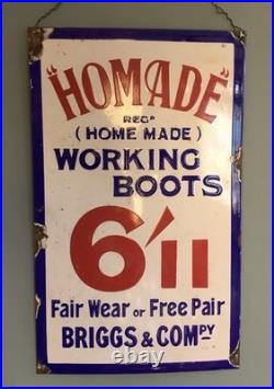 Vintage Enamelled Advertising Sign Homemade Working Boots Briggs & Co