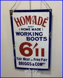 Vintage Enamelled Advertising Sign Homemade Working Boots Briggs & Co