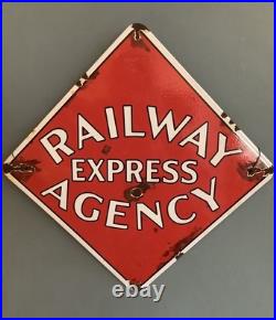 Vintage Enamelled Railway Advertising Sign Railway Express Agency