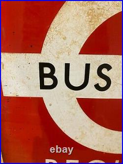 Vintage English London Transport LT Bus Stop Enamel Sign
