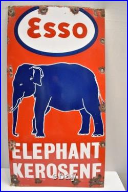 Vintage Esso Elephant Kerosene Enamel Sign 23x12 India Petrol Pump Oil BoardR21