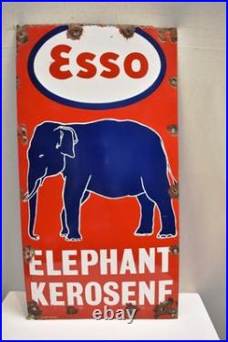 Vintage Esso Elephant Kerosene Enamel Sign 23x12 India Petrol Pump Oil BoardR21