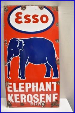 Vintage Esso Elephant Kerosene Enamel Sign 23x12 India Petrol Pump Oil BoardR21