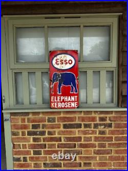 Vintage Esso Elephant Kerosene Enamel Sign Petrol Advertising 23x11