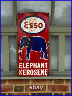 Vintage Esso Elephant Kerosene Enamel Sign Petrol Advertising 23x11