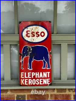 Vintage Esso Elephant Kerosene Enamel Sign Petrol Advertising 23x11
