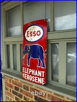 Vintage Esso Elephant Kerosene Enamel Sign Petrol Advertising 23x11