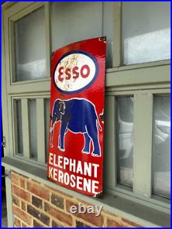 Vintage Esso Elephant Kerosene Enamel Sign Petrol Advertising 23x11