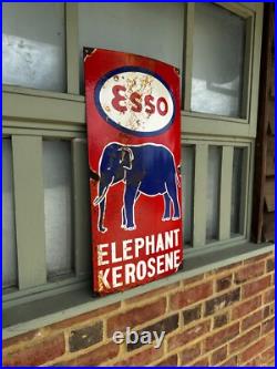 Vintage Esso Elephant Kerosene Enamel Sign Petrol Advertising 23x11