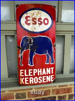 Vintage Esso Elephant Kerosene Enamel Sign Petrol Advertising 23x11