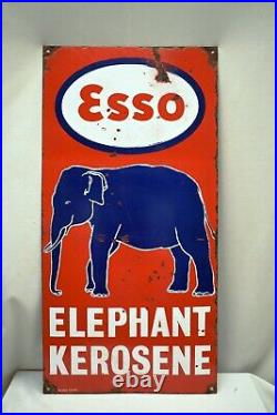 Vintage Esso Elephant Kerosene Oil Sign Board Porcelain Enamel Advertising Colle