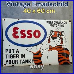 Vintage Esso Tiger Oil Enamel Advertising Sign Enamel Plaque