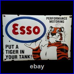Vintage Esso Tiger Oil Enamel Advertising Sign Enamel Plaque