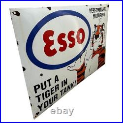 Vintage Esso Tiger Oil Enamel Advertising Sign Enamel Plaque