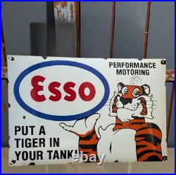 Vintage Esso Tiger Oil Enamel Advertising Sign Enamel Plaque