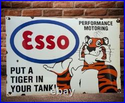 Vintage Esso Tiger Oil Enamel Advertising Sign Enamel Plaque