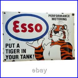 Vintage Esso Tiger Oil Enamel Advertising Sign Enamel Plaque