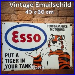Vintage Esso Tiger Oil Enamel Advertising Sign Enamel Plaque