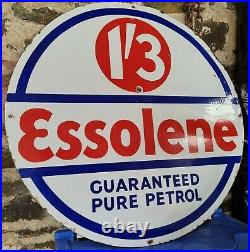 Vintage Essolene Motor Oil Petrol Enamel Advertising Sign Automobilia Garage