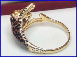 Vintage Estate 14k Gold Lion Enamel Ring Designer Signed Slc Panther
