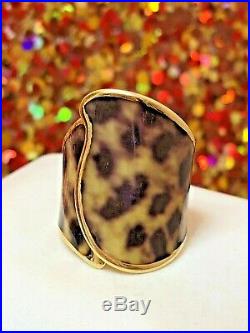 Vintage Estate 14k Yellow Gold Leopard Band Ring Made In Italy Signed B Enamel