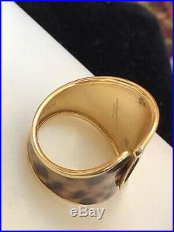 Vintage Estate 14k Yellow Gold Leopard Band Ring Made In Italy Signed B Enamel