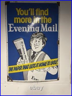 Vintage Evening Mail Newspaper Enamel Sign Advertising Sign