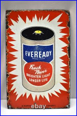Vintage Eveready Battery Enamel Sign Brighter Light Longer Life 1940s Advertisin Vintage Eveready Battery Enamel Sign Brighter Light Longer Life 1940s Advertisin
